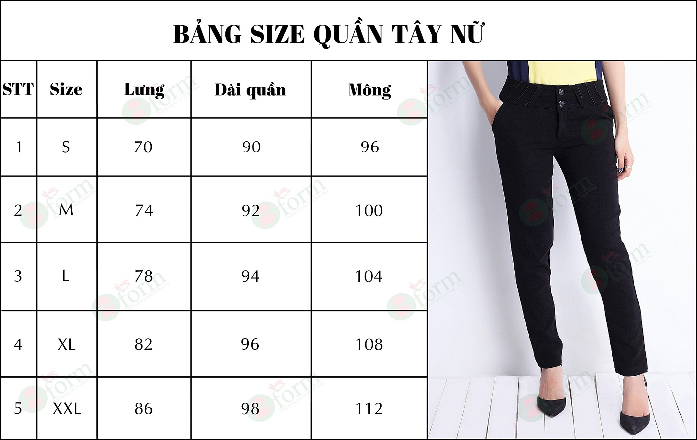 Bảng Size Quần Tây Nữ